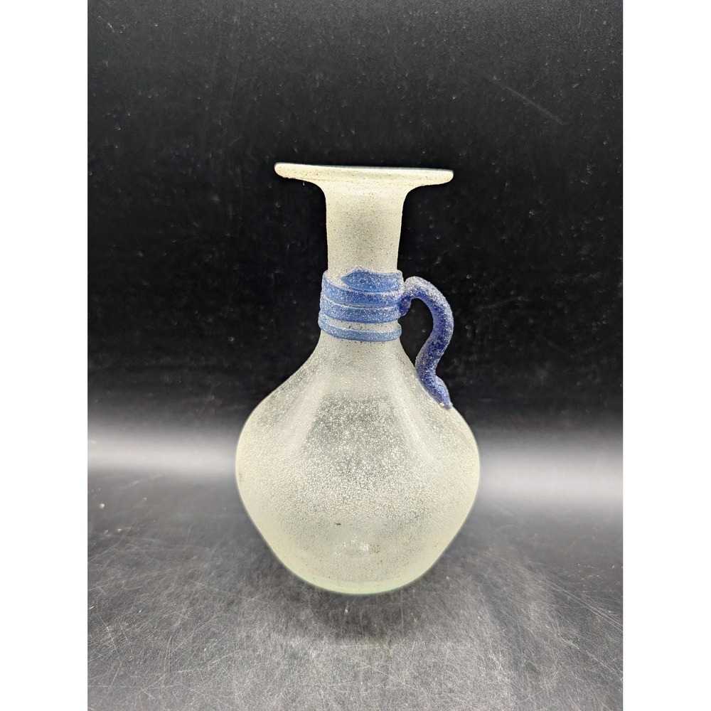Murano Scavo Art Glass Vase Cobalt Blue Applied Handle Roman Style Vessel 8"